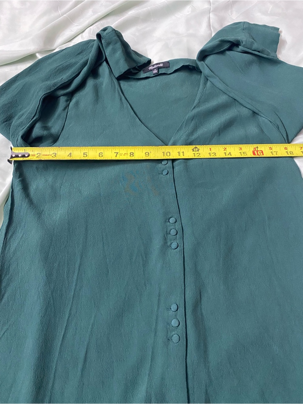 Madewell Teal Green Button-Front Mini Dress - Size M - Long Sleeve V-Neck - Picture 9 of 9